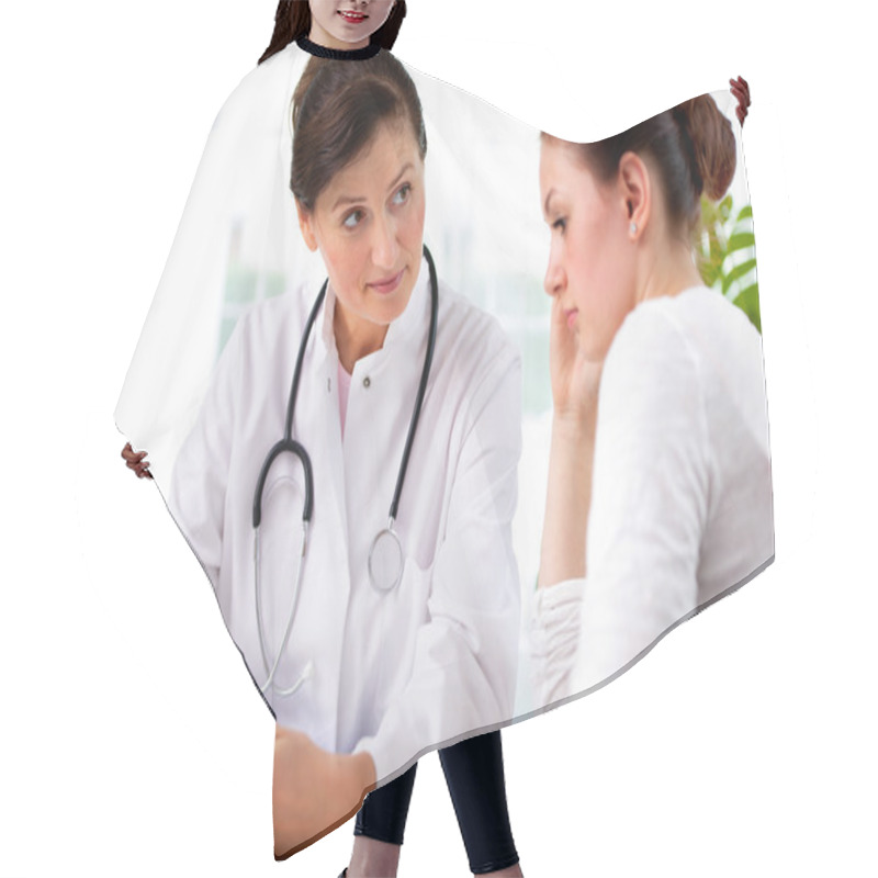 Personality  Doctor With Female Patient Hair Cutting Cape