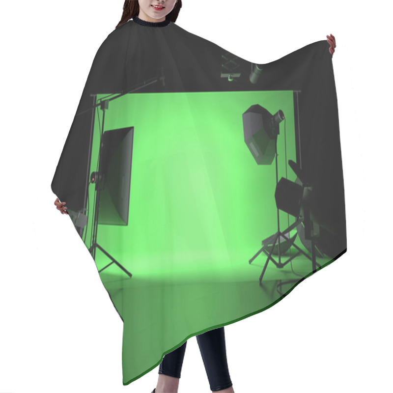 Personality  A Green Screen Photography Studio Background With Lighting. 3D Illustration Hair Cutting Cape