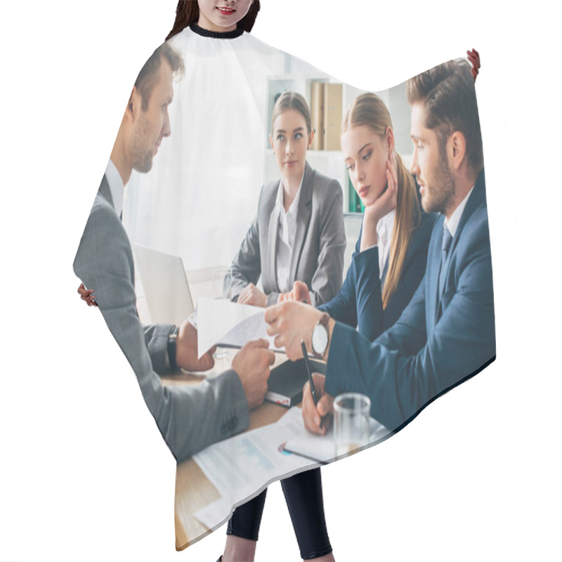 Personality  Selective Focus Of Employee With Resume During Job Interview With Recruiters In Office  Hair Cutting Cape