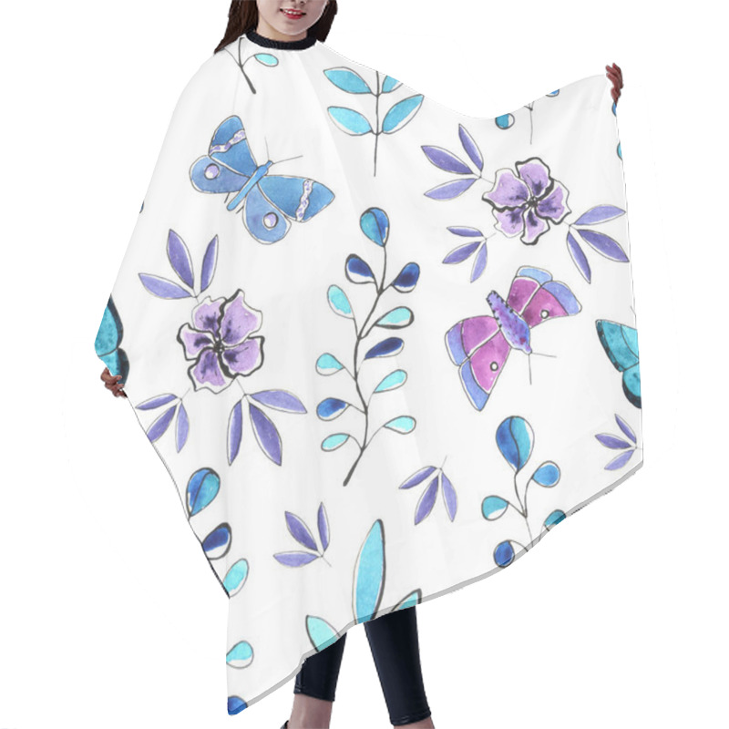 Personality  Blue And Purple Butterflies And Leaves Hair Cutting Cape