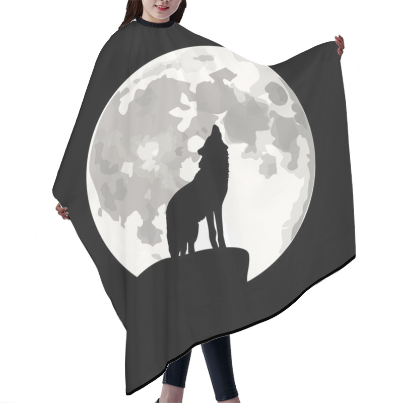 Personality  Square Illustration Of Wolf Howling At Moon. Hair Cutting Cape