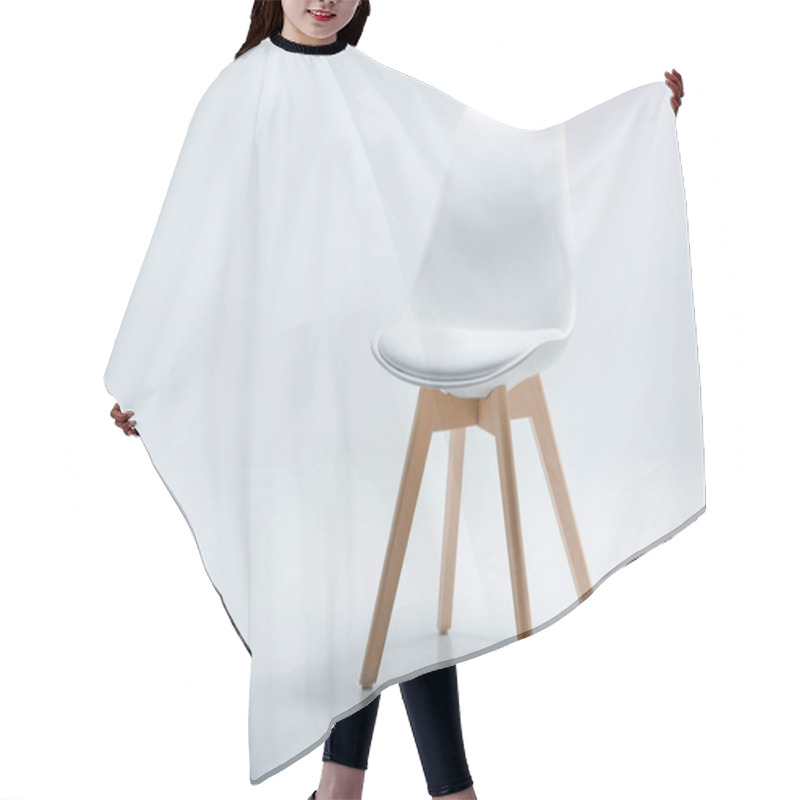 Personality  Chair With White Top And Wooden Legs Hair Cutting Cape