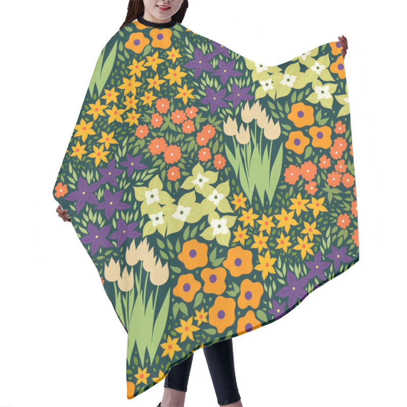 Personality  Seamless Pattern With Meadow Flowers. Vector Image. Hair Cutting Cape