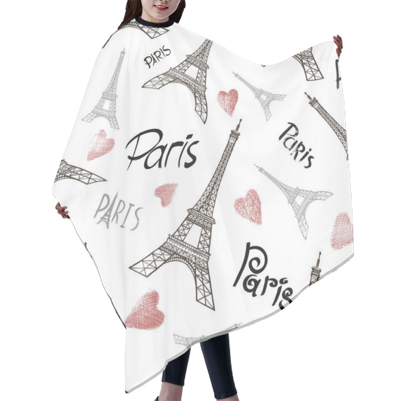 Personality  Romantic Paris. Seamless Background With Symbols Of Paris - Eiffel Tower. On White. Backgrounds Textures Shop. Hair Cutting Cape