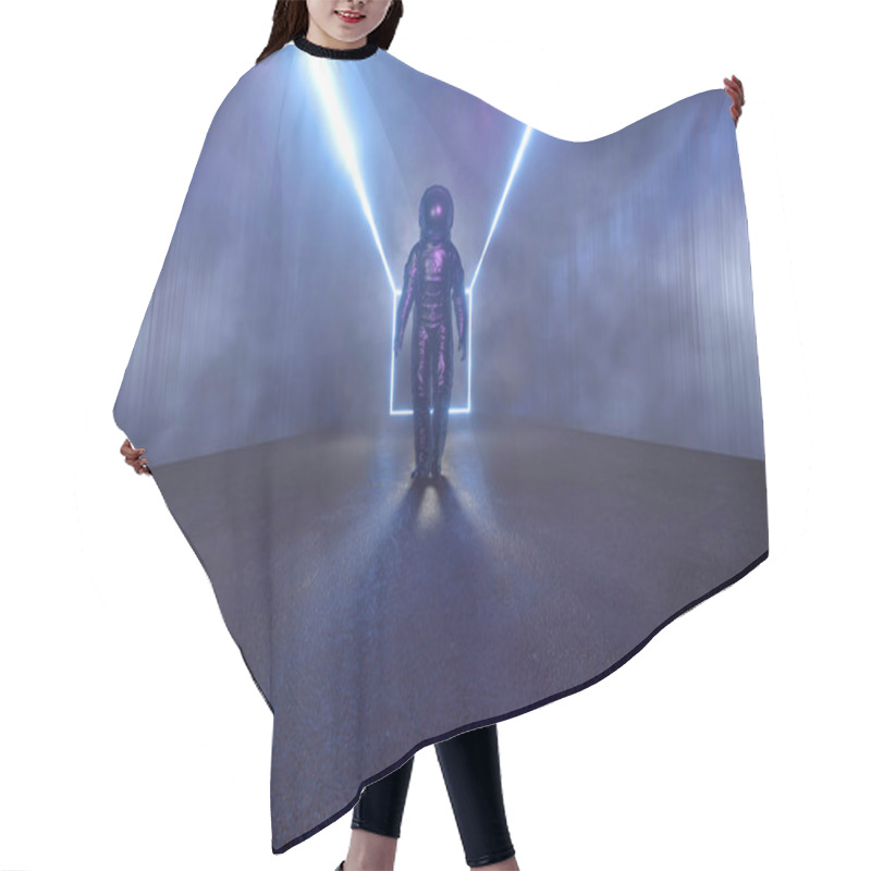 Personality  3D Illustration Of A Astronaut In A Dark Alien Interior. Hair Cutting Cape