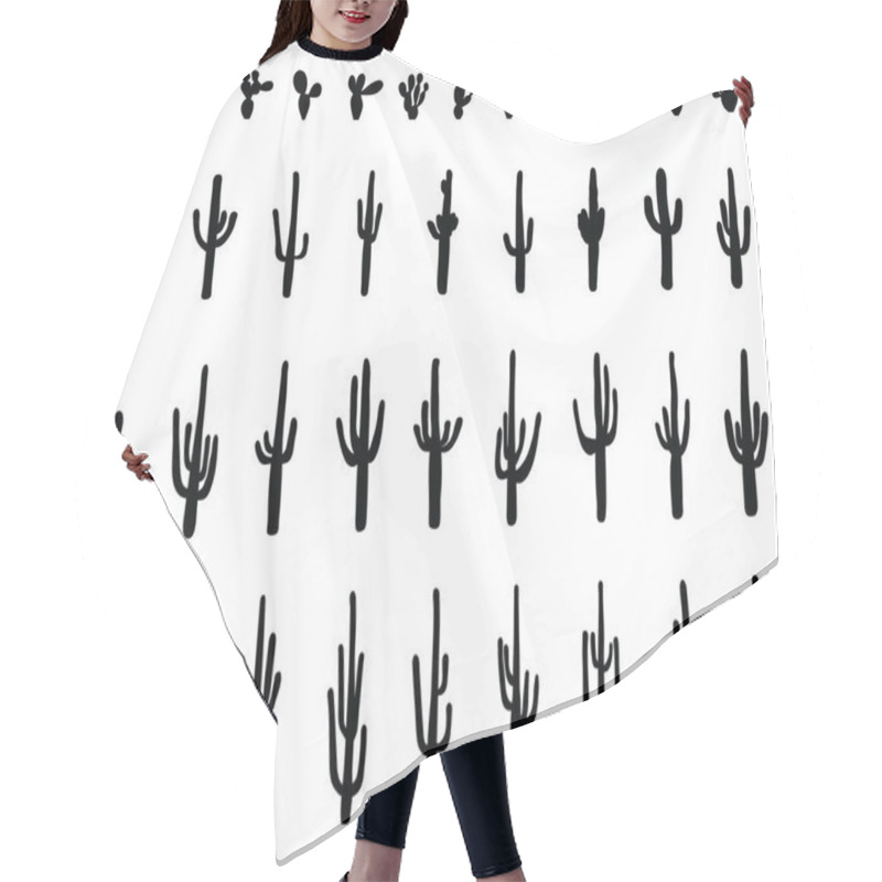 Personality  Black Silhouettes Of Different Cactus On A White Background Hair Cutting Cape