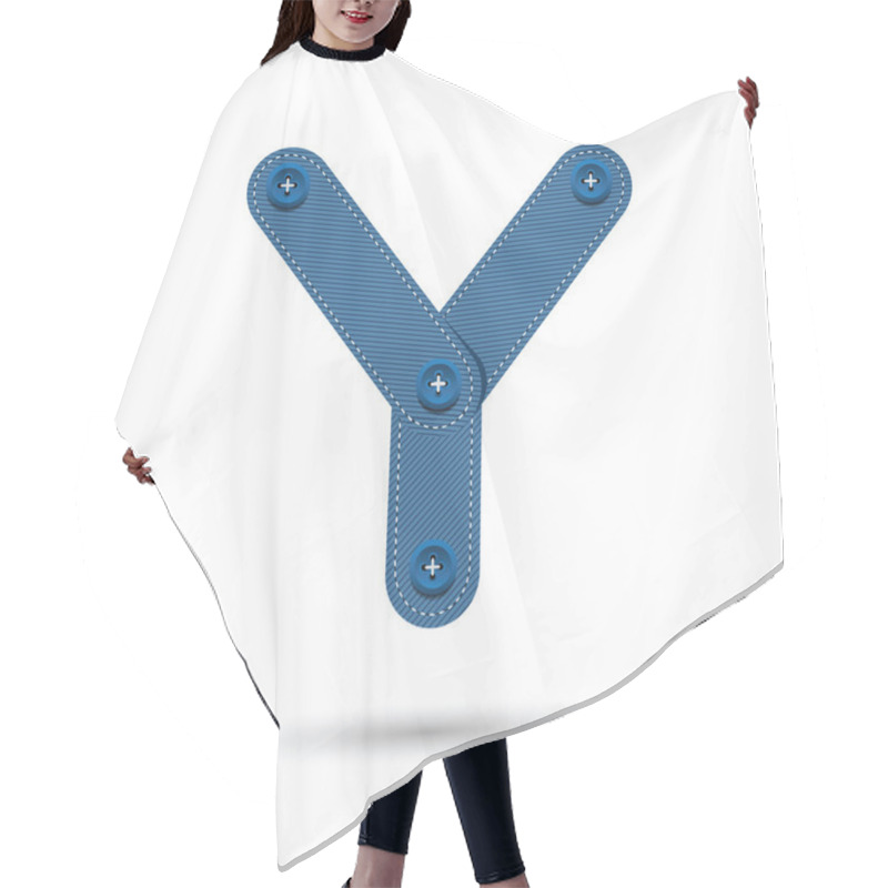 Personality  Y Font Vector With Blue Jeans On White Background, Futuristic Fo Hair Cutting Cape