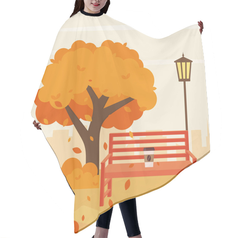 Personality  Autumn City Park With Bench And Street Lamp. Vector Illustration Of A Flat Style. Eps 10 Hair Cutting Cape