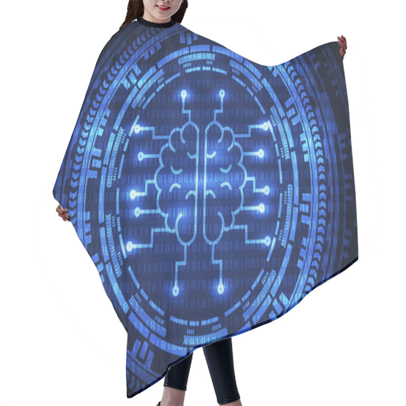 Personality  Artificial Intelligence Brain With Ring Gears On Binary Code Background. Vector Illustration Technology Abstract Background. Hair Cutting Cape