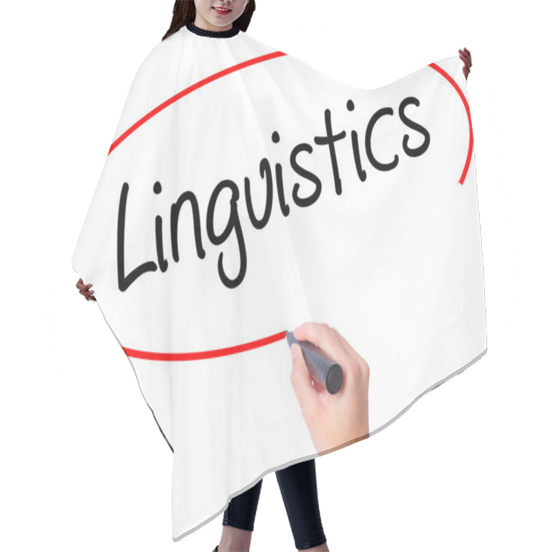 Personality  Women Hand Writing Linguistics  With Black Marker On Visual Scre Hair Cutting Cape