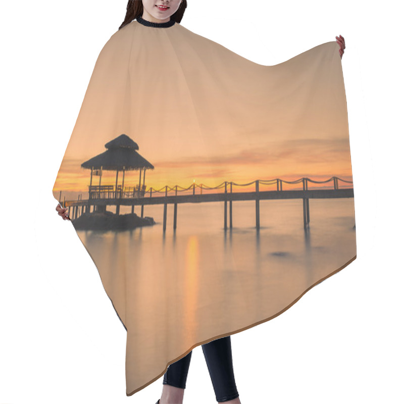 Personality  Landscape Of Wooded Bridge Pier Between Sunset. Summer Travel In Hair Cutting Cape