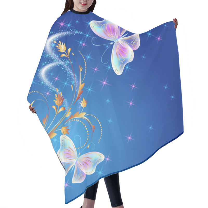 Personality  Transparent Butterflies With Golden Ornament And Glowing Firewor Hair Cutting Cape