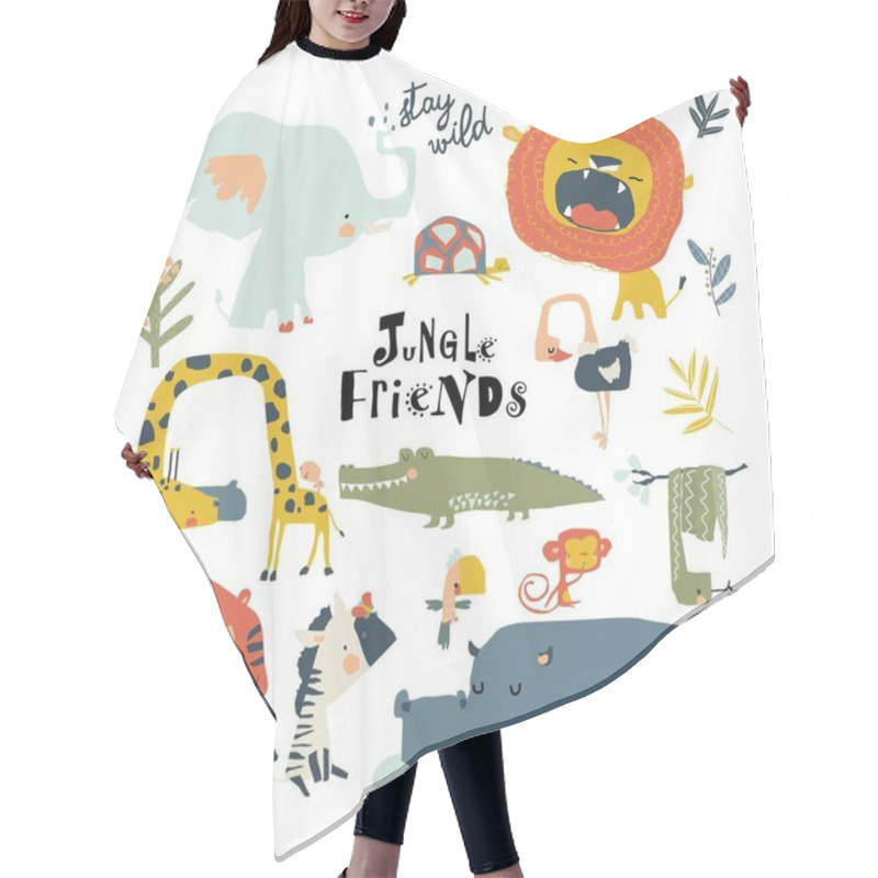 Personality  Set Of Cartoon Wild Animals On White Background Hair Cutting Cape