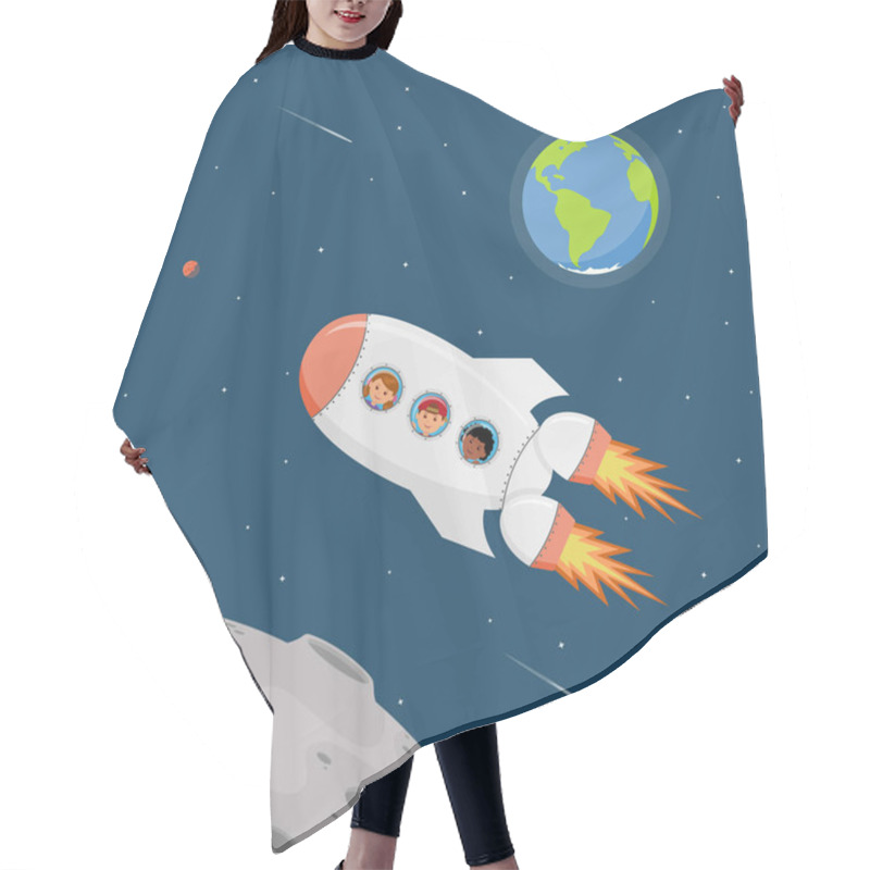 Personality  Travel On A Space Ship. Astronauts Children In Outer Space. Cartoon Background Childrens Dreams Of Becoming Astronauts And Flying On Space Ship. Vector Illustration In Flat Style. Hair Cutting Cape