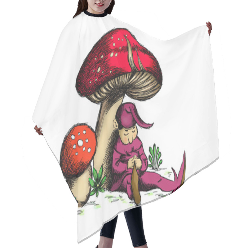 Personality  Little Cute Dwarf Sleeping Under The Mushrooms Hair Cutting Cape