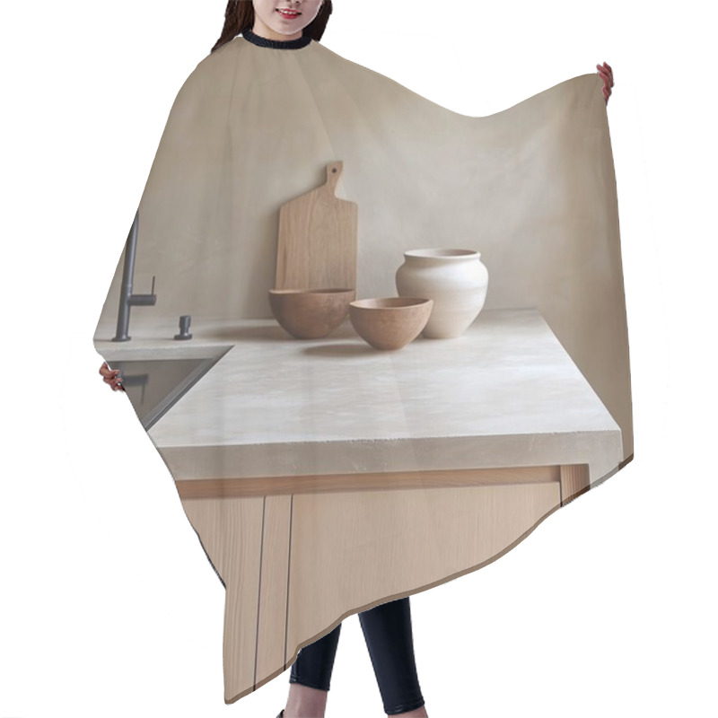 Personality  Minimalistic Kitchen Scene With Wooden Bowls And Elegant Pottery. Hair Cutting Cape