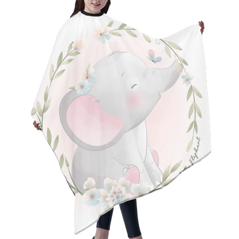 Personality  Cute Doodle Elephant With Floral Illustration Hair Cutting Cape