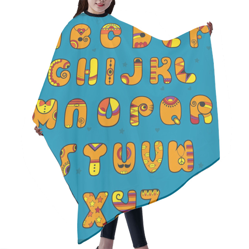 Personality  Alphabet With Indian Style. Funny Orange Font Hair Cutting Cape