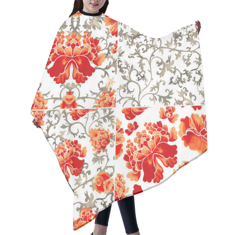 Personality  Set Of Seamless Patterns With Red Flowers Hair Cutting Cape