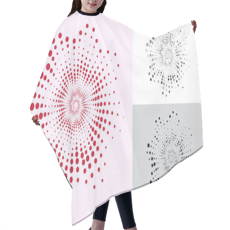 Personality  Abstract Spiral With Halftone Dots. Red Dotted Flower Pattern. Hair Cutting Cape