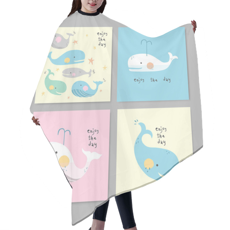 Personality  Set Of Adorable Greeting Cards With Lovely Whales  Hair Cutting Cape