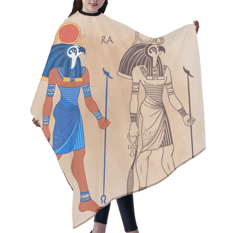 Personality  Portrait Of Ra, Egyptian God Of Sun. Most Important God In Ancient Egypt. Also Known As Amun-Ra And Ra-Horakhty. Vector Isolated Illustration. Man With The Head Of A Hawk And The Sun Disk Hair Cutting Cape