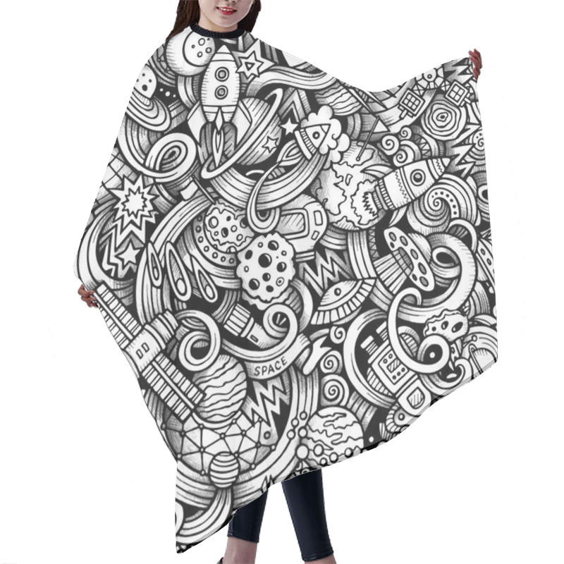 Personality  Cartoon Hand-drawn Doodles On The Subject Of Space Pattern Hair Cutting Cape