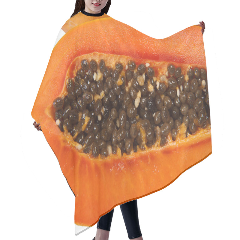 Personality  Cut Papaya Showing The Seeds Within Hair Cutting Cape