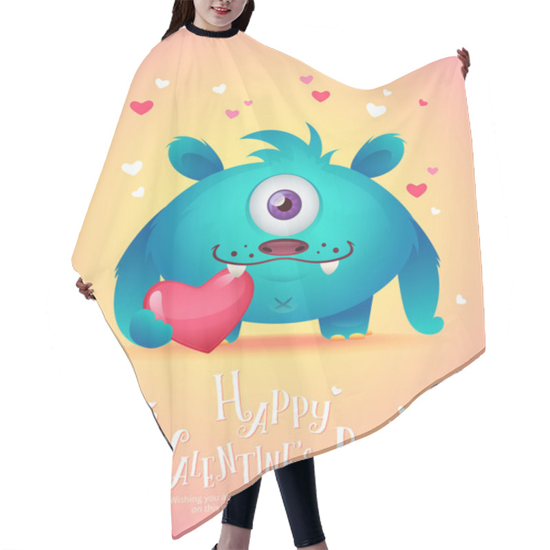 Personality  Cartoon Monster With A Heart Valentine Card Hair Cutting Cape