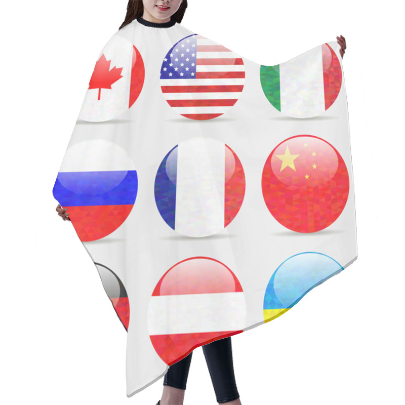 Personality  Set Of Flags Of Different Countries Of The Crystals In The Buttons Hair Cutting Cape