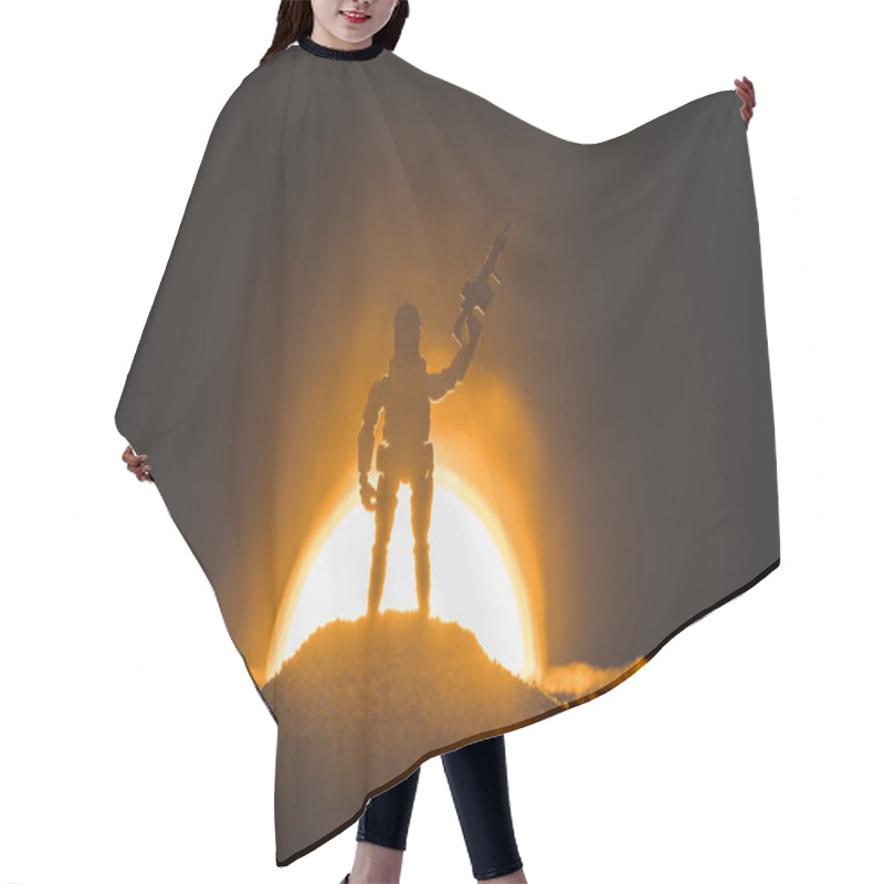 Personality  Silhouette Of Toy Soldier With Gun And Sun On Background Hair Cutting Cape