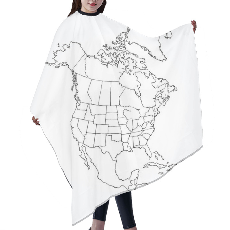 Personality  North American Continent With Contours Of Countries. Vector Draw Hair Cutting Cape