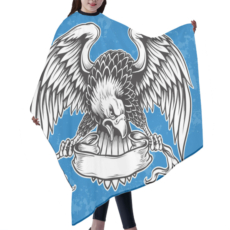 Personality  Detailed Hand Drawn Eagle Holding Scroll Vector Hair Cutting Cape