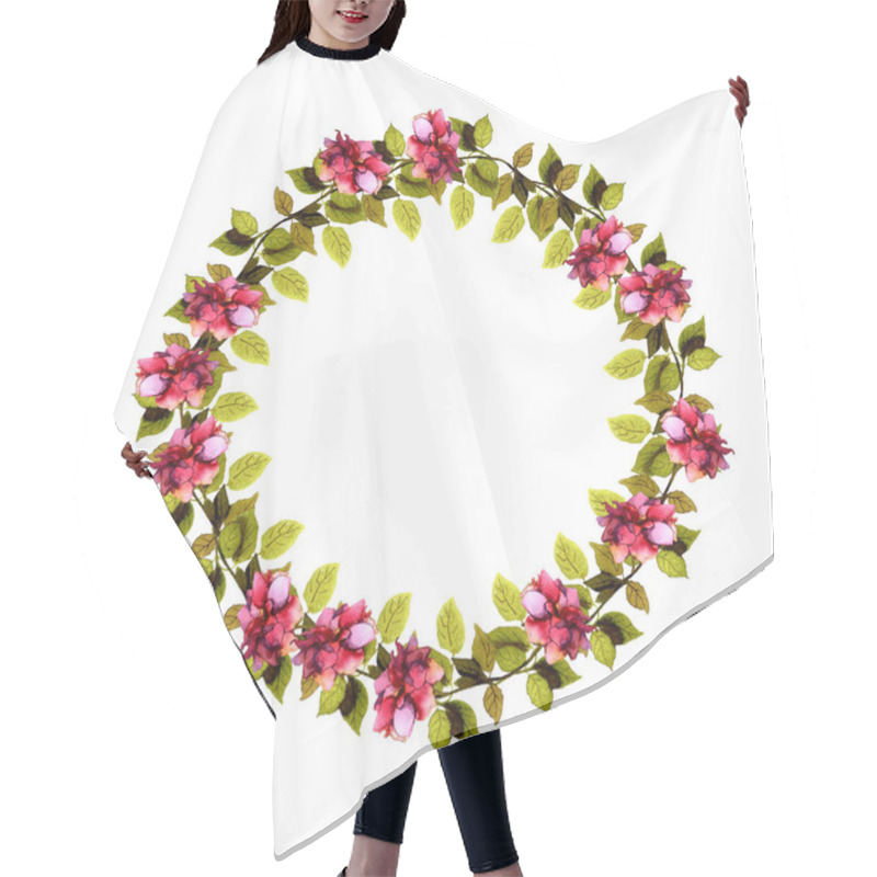 Personality  Floral Round Wreath With Roses Flowers And Leaves Hair Cutting Cape