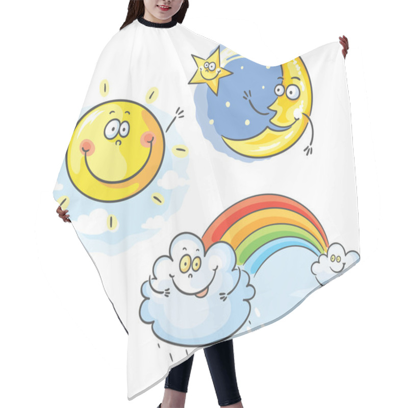 Personality  Set Of Cartoon Moon, Cloud And Sun Hair Cutting Cape