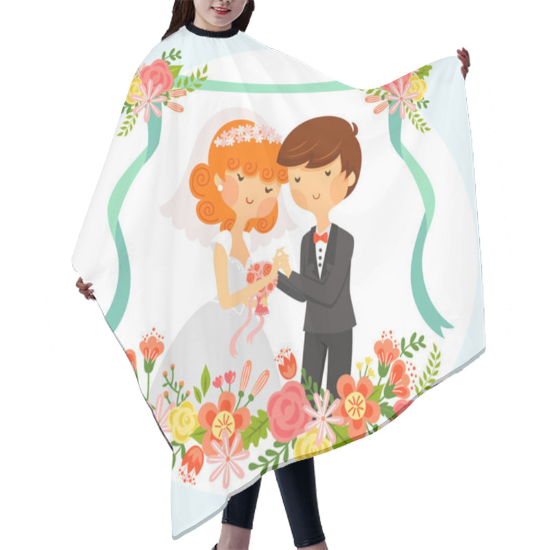 Personality  Cartoon Bride And Groom Hair Cutting Cape