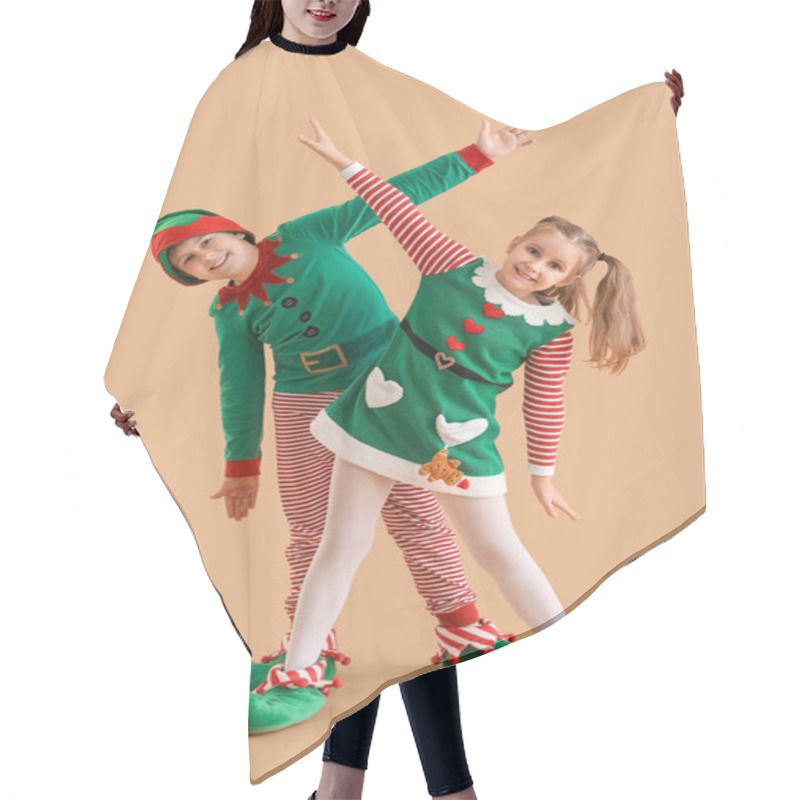 Personality  Little Children Dressed As Elves On Beige Background Hair Cutting Cape