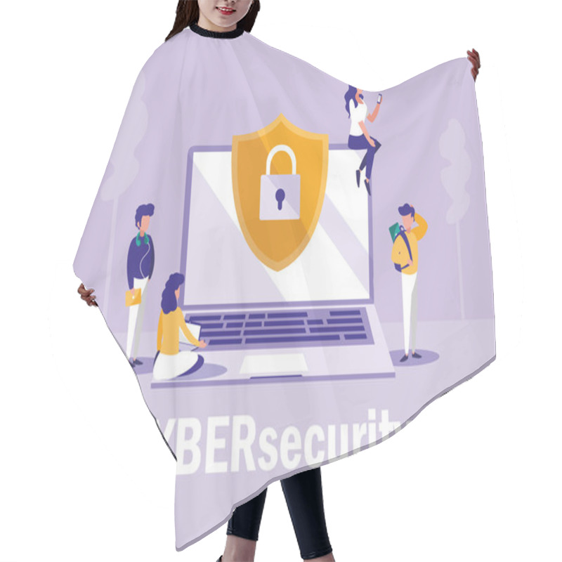 Personality  Mini People With Laptop Shield And Padlock Hair Cutting Cape