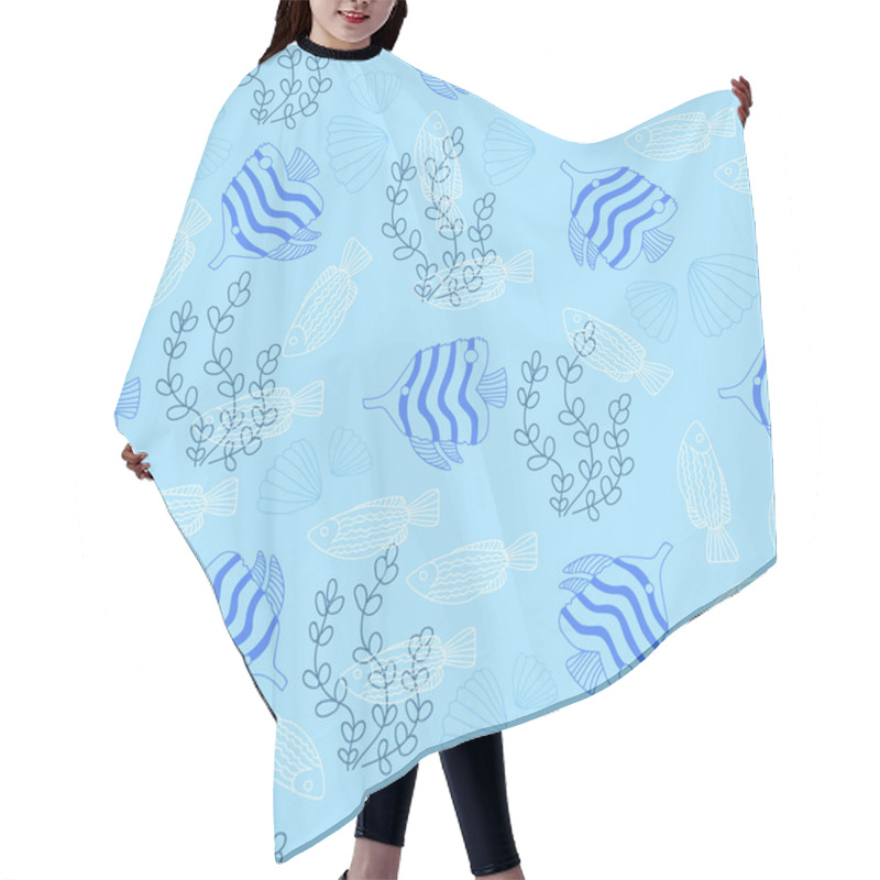 Personality  Seamless Pattern With Fish And Algae. Hair Cutting Cape