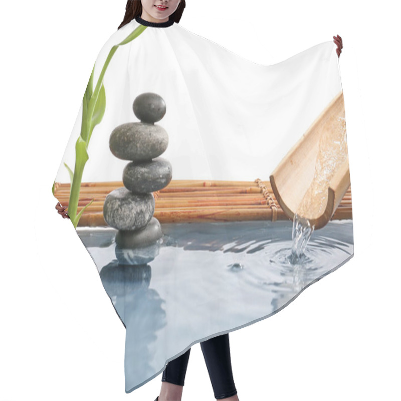 Personality  Stack Of Spa Stones And Bamboo In Water On White Background Hair Cutting Cape