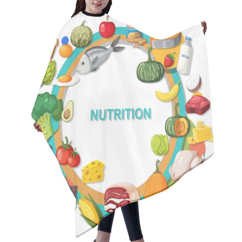 Personality  Colorful Vector Illustration Of A Nutrition-themed Banner With Fruits And Vegetables Hair Cutting Cape