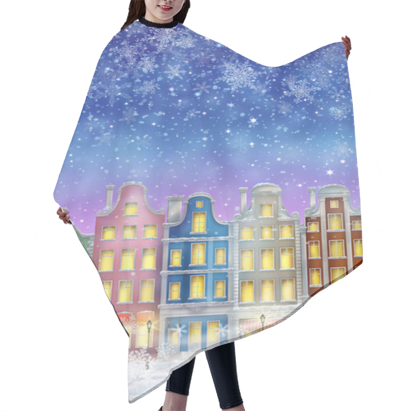 Personality  Winter Town At Night With Snow Hair Cutting Cape