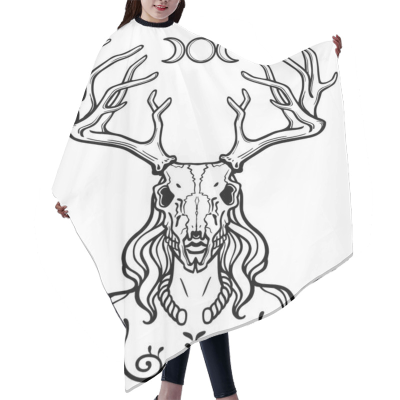 Personality  Horned God Cernunnos . Mysticism, Esoteric, Paganism, Occultism. Vector Illustration Isolated On A White Background. Hair Cutting Cape