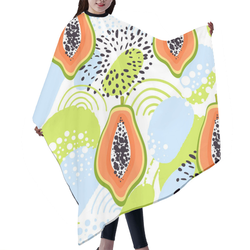 Personality  Seamless Fashion Pattern With Papaya Fruits And Abstract Elements. Hair Cutting Cape