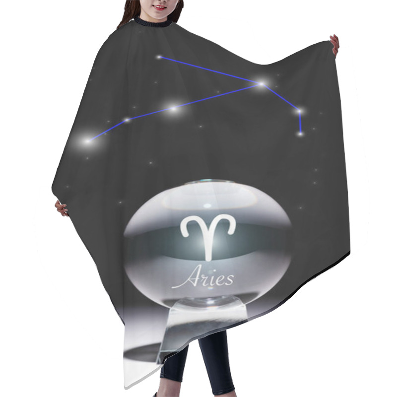 Personality  Crystal Ball With Aries Zodiac Sign Isolated On Black With Constellation Hair Cutting Cape