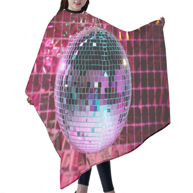 Personality  Shiny Disco Ball Against Foil Party Curtain Under Pink Light Hair Cutting Cape