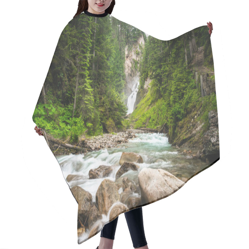 Personality  Waterfall At The Bottom Of A Canyon In Glacier National Park, BC, Canada, On A Cloudy Summer Day Hair Cutting Cape