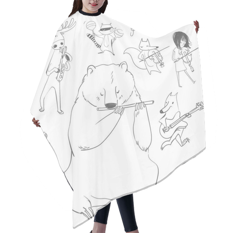 Personality  Set With Cute Musical Animals Hair Cutting Cape