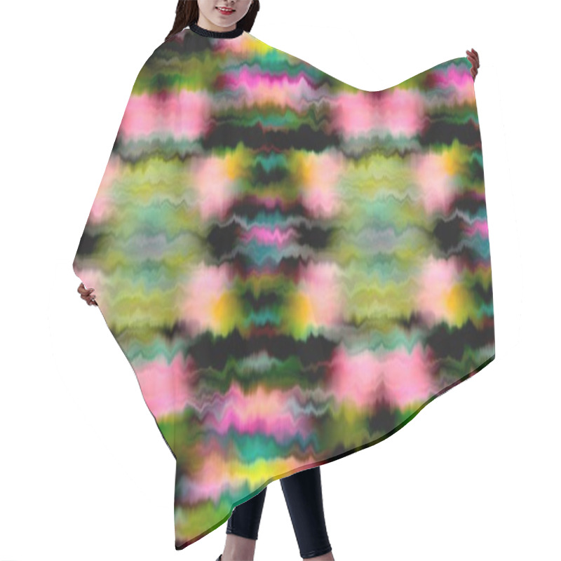 Personality  Vibrant Tie Dye Wash Seamless Border. Blurry Fashion Effect Summer Hippy Ribbon With Space Dyed Streaks Print Hair Cutting Cape