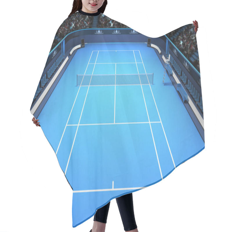 Personality  Tennis Blue Court Perspective Upper Front View  Hair Cutting Cape